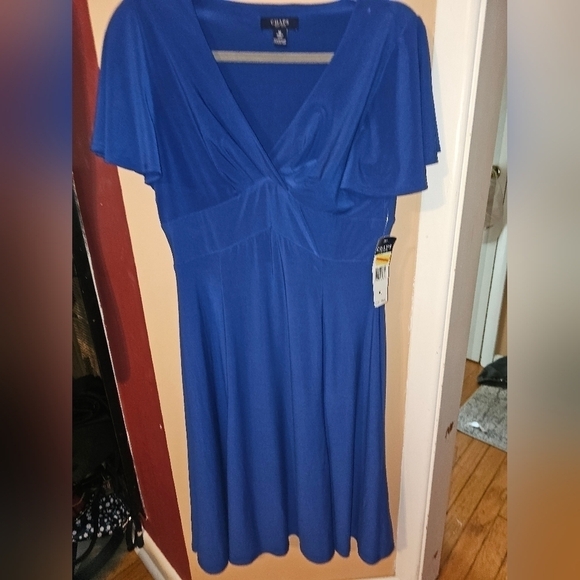 Chaps Woman’s Blue Faux Criss Cross Wrap Front Dress Size M NEW With Tags - Picture 1 of 4